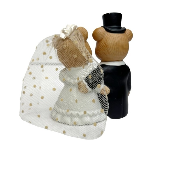 Vintage Homco 1424 Teddy Bears Just Married Bride & Groom Figurine Cake Topper - Picture 3 of 11